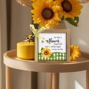 Wooden Sunflower Decor, Summer Sunflower Sign, Positive Decorative Signage Indoor Table Wall Office Desk Mantel Rustic Farmhouse Decorations for Home