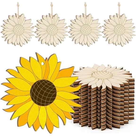 Wooden Sunflower Ornaments to Paint Home Decoration Cutouts Unfinished, DIY Blank Bunny Unfinished Wood Discs Ornament for Home Crafts Hanging Summer Decoration
