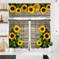 thumbnail image 1 of Wooden Sunflower Window Curtains Set with Valance 3pcs Farmhouse Sunflower Kitchen Curtains Sets Vintage Floral Curtain Drape Short for Bathroom and Bedroom Living Room Window, 1 of 5
