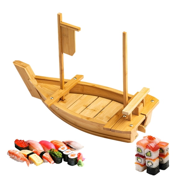 Wooden Sushi Boat Serving Tray, Japanese Sushi Plate, Sashimi Plate Food Plate Decoration Ornament for Home, Restaurant
