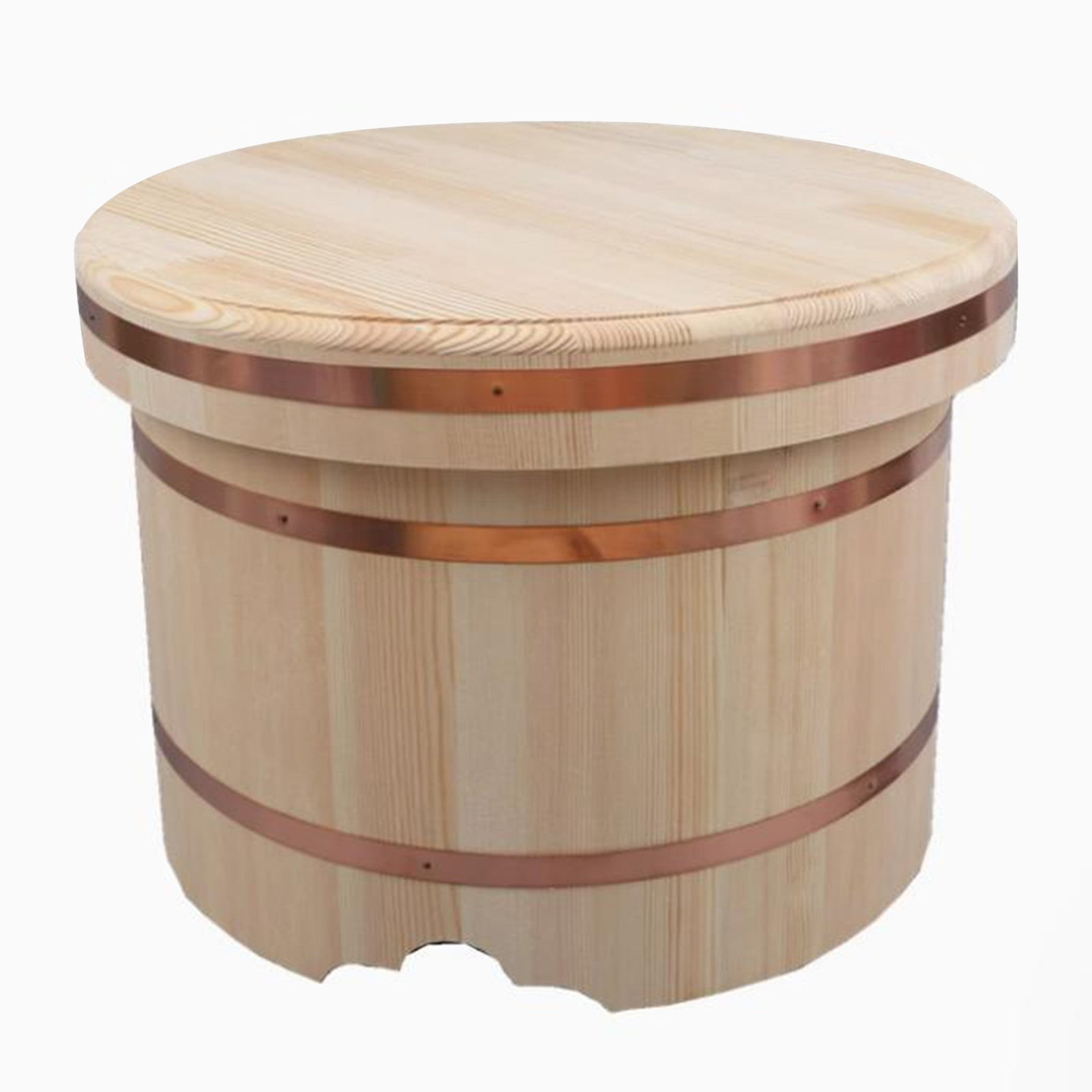 Wooden Sushi Rice Mixing Bowl With Lid, Japanese Style Copper Edge ...