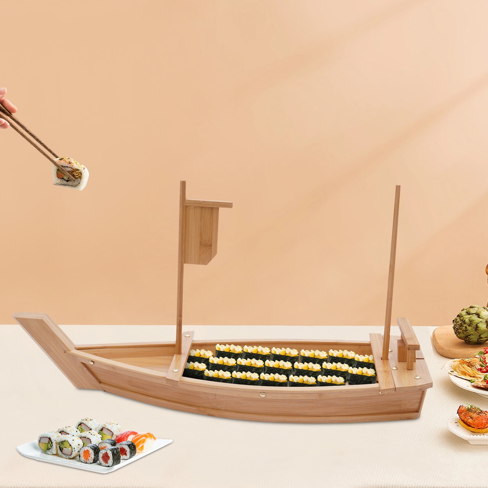 Large Size Sushi Boat Serving Tray - Chip-Resistant, Easy To Clean, Natural Bamboo Sushi Wooden Boat, For Sushi Or Appetizers(Size:Wooden/1.7FT - View #6