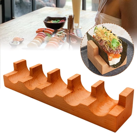 Wooden Sushi Tacos Holder Serving Tray - V-Shaped Rack for Japanese Restaurant & Home Display | Snacks, Desserts, Rolls