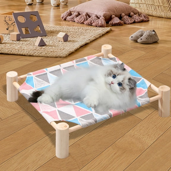 Wooden Suspended Pet Bed Elevated Cooling Cot for Cats Small Dogs 20.86x18.89x5.12 inch(Pink)