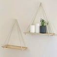 Wooden Swing Hanging Hemp Rope Wall Shelve Mounted Floating Home Living