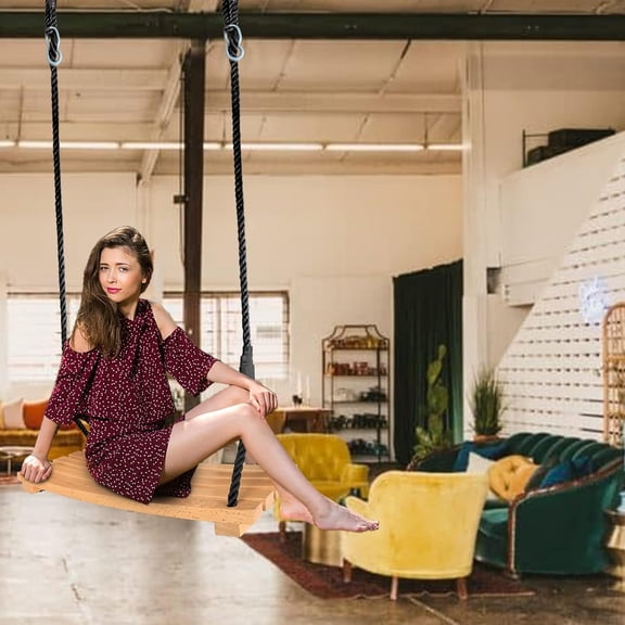 Wooden Swing Seat, Hanging Tree Swing for Adults Kids Outdoor Wood Swing Set Accessories with Height Adjustable Nylon Hanging Rope for Backyard Garden Playground (22"x10")