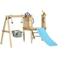Wooden Swing Set, 3in1 Toddler Playset with Slide, Swing, Captain's