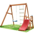 thumbnail image 1 of Wooden Swing Set for Outside with Slide, Outdoor Playset Backyard Activity Playground Climb Swing Outdoor Play Structure for Toddlers, Ready to Assemble Wooden Swing-N-Slide Set Kids Climbers, 1 of 8