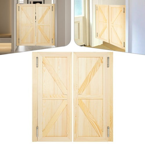 Wooden Swinging Doors, 35.4" x 15.8" Double Barn Door 1.38" Thick, with Frame & Hinges for Bathroom, Kitchen, Cafe Natural Wood