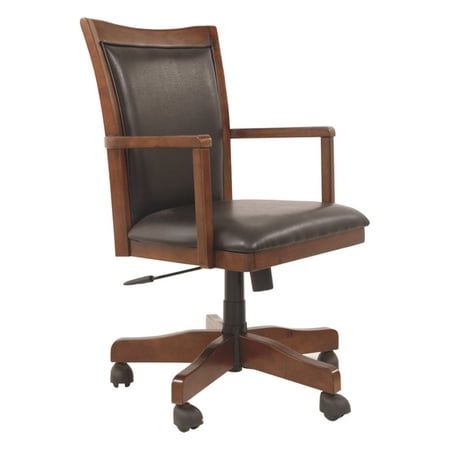 Wooden Swivel Chair with Leatherette Seating and Adjustable Seat, Brown