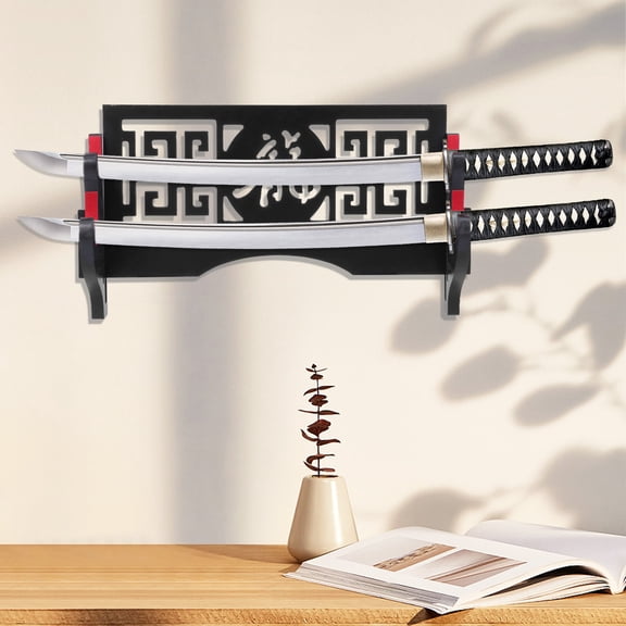 Wooden Sword Stand 2/4 Layer Wall Mounted Samurai Sword Display Rack Easy Install for Home Living Room Bedroom Study Office