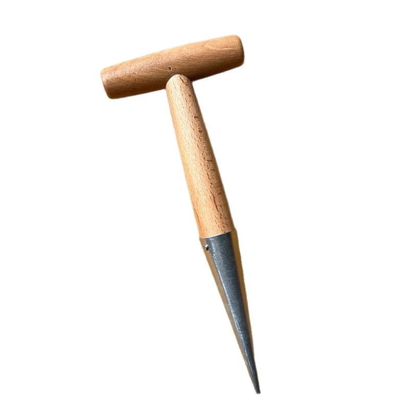 Wooden T-handle Dibber Stainless Steel Garden Seed Sowing Dibble Tool