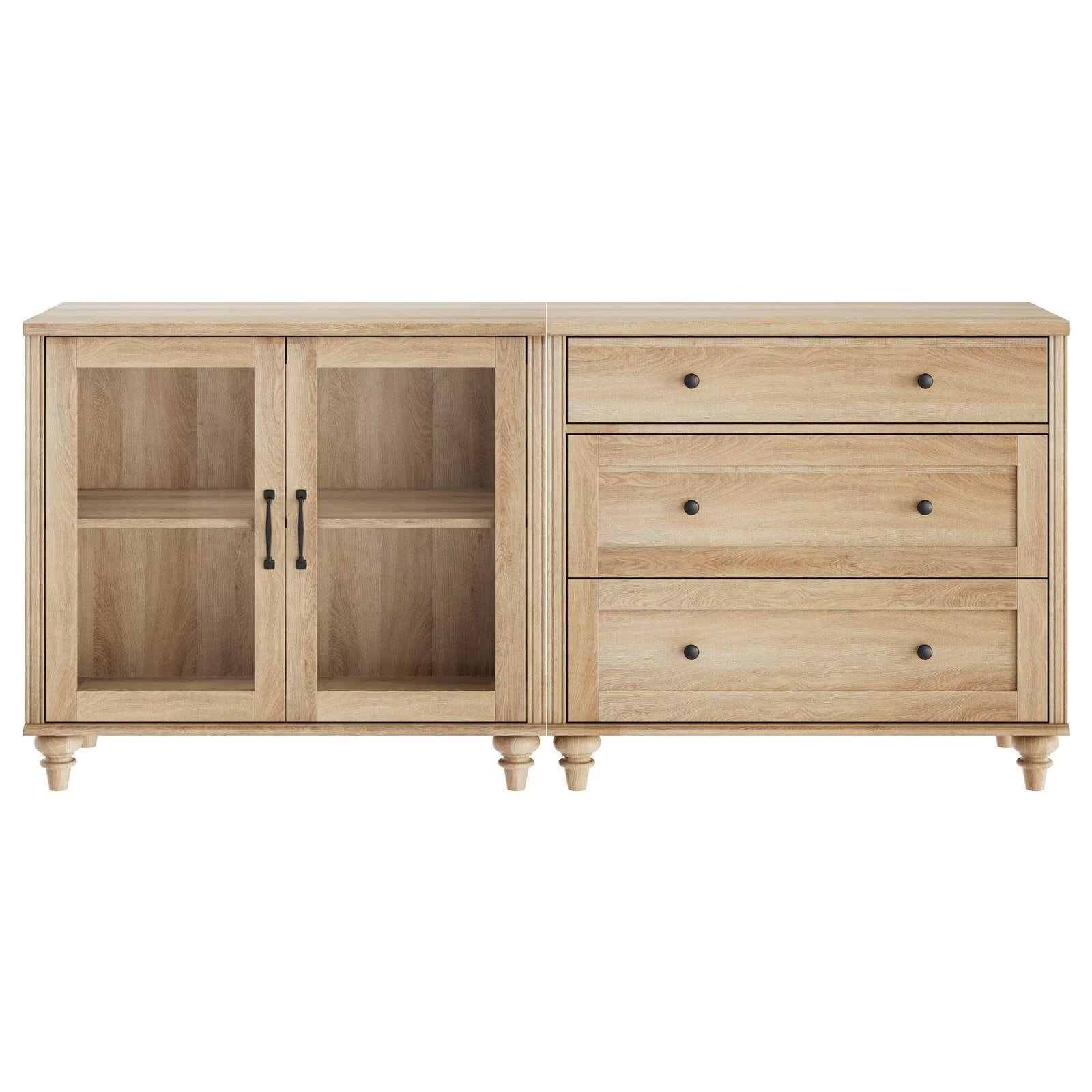 Wooden TV Stand for 75-Inch TV, Entertainment Center with 2-in-1 Sideboard Buffet Cabinet, Glass Door & Drawer for Living Room and Kitchen, Oak Finish
