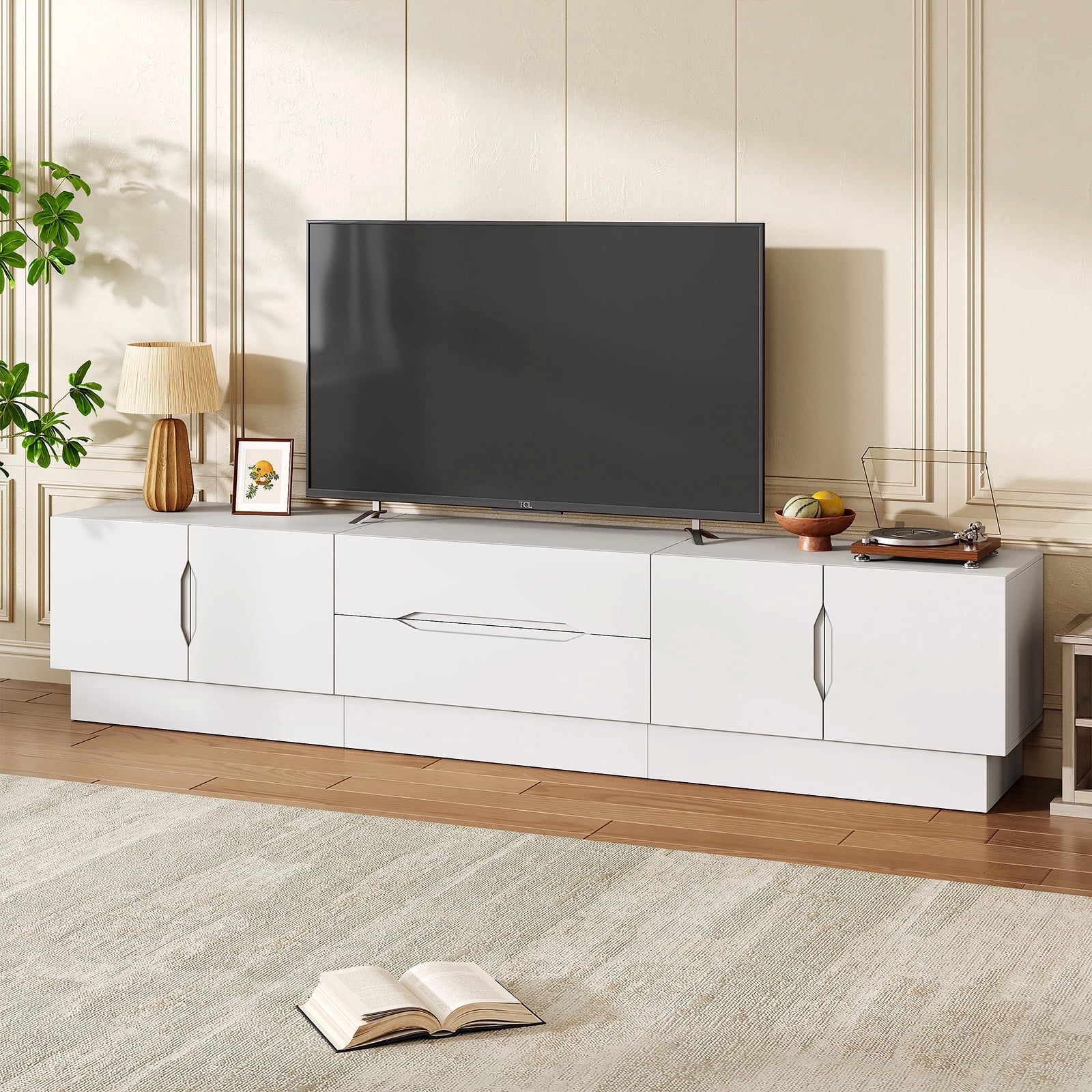 94.5" Wide Modern TV Stands with Storage, Wooden Media Console for Living Room, Bedroom, White