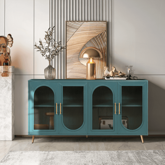 Wooden TV Stand for 65+ Inch TVs - Media Console with Storage Cabinets & Adjustable Shelves for Living Room/Bedroom