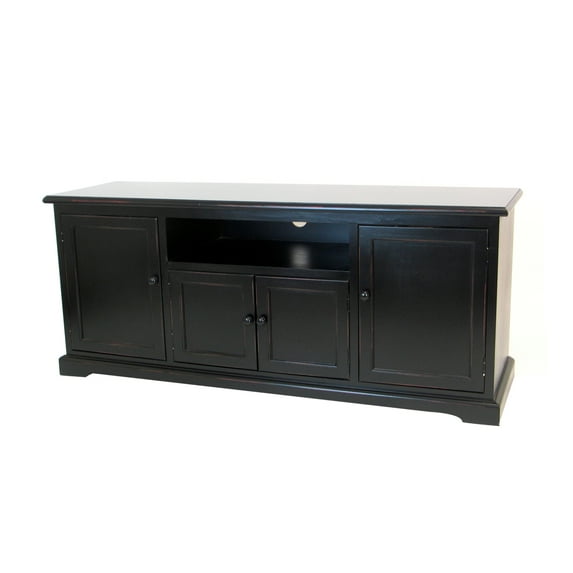 Wooden TV Stand with 1 Shelf and 3 Cabinets, Black - Saltoro Sherpi