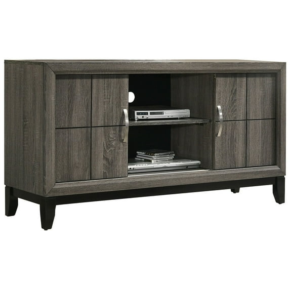 Wooden TV Stand with 2 Drawers and 2 Open Compartments, Brown and Black