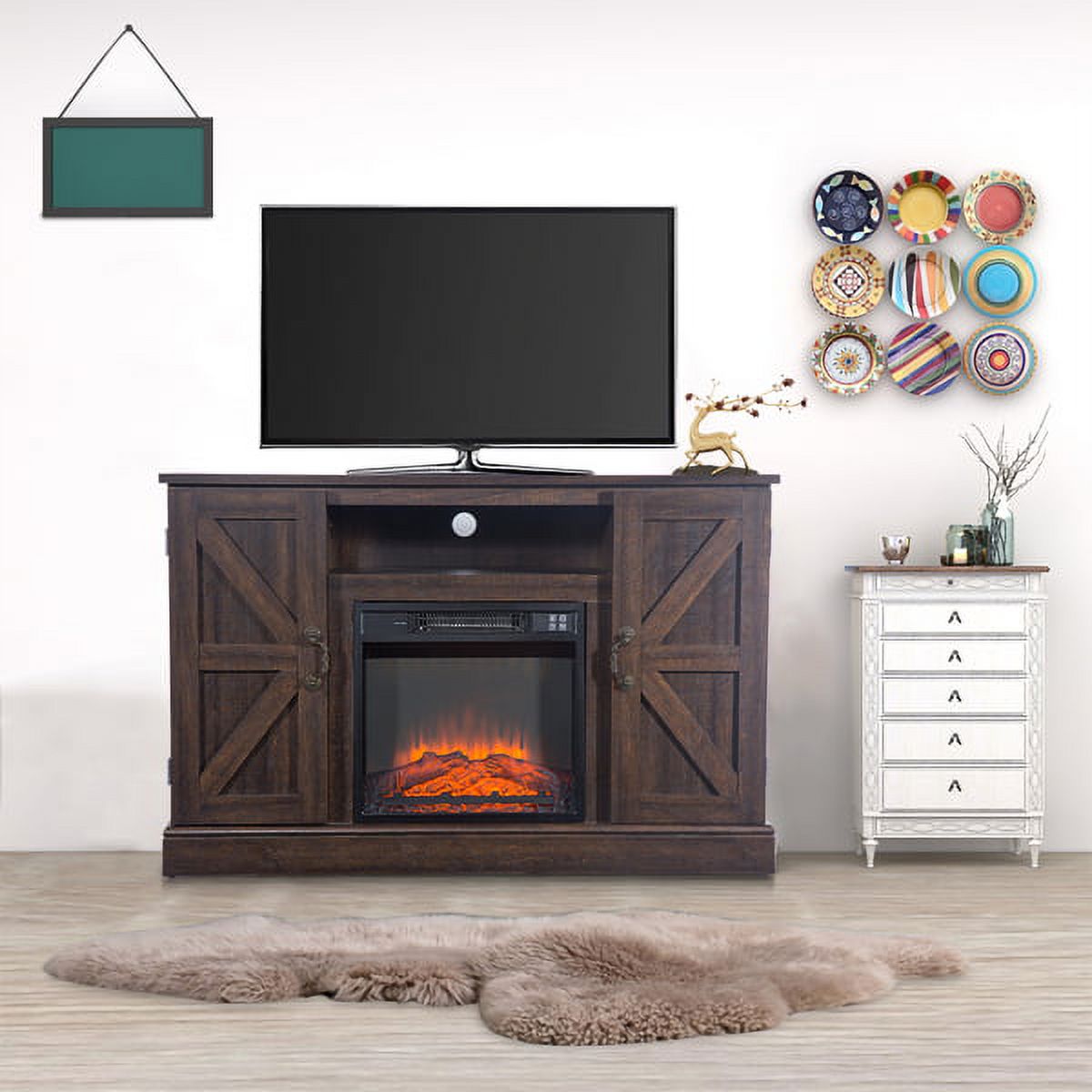 Wooden TV Stand with Fireplace, 47 Inch Electric Fireplace TV