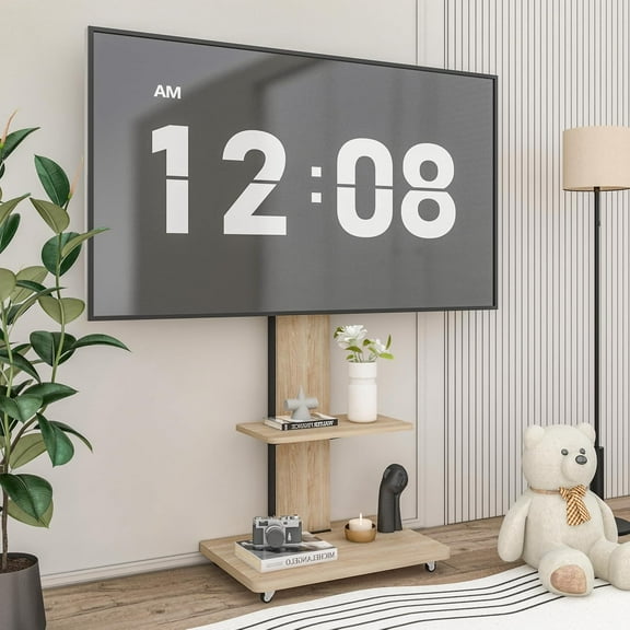Wooden TV Stand with Sliding Drawer, Mobile TV cart for Living Room, Bedroom, Office, for TVs