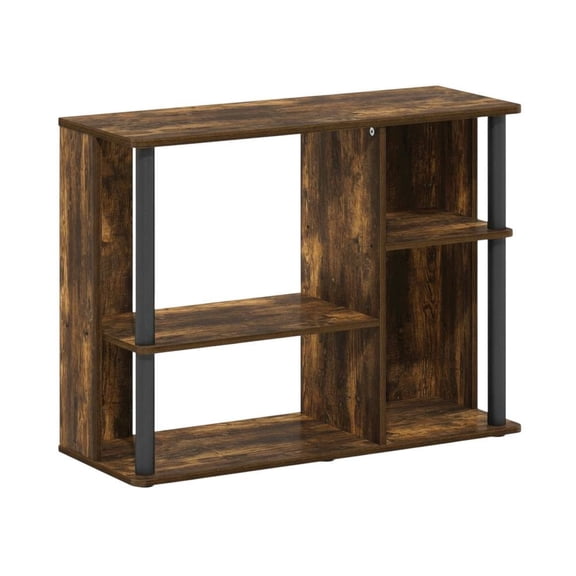 Wooden TV stand with amber pine and black finish, holds up to 40-inch screens