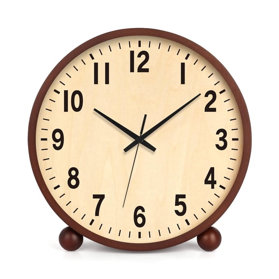 Wooden Table Clock 8 Inch Silent Non-Ticking Battery Operated Analog Desk Clock for Living Room Bedroom Office Home Decor - 8in