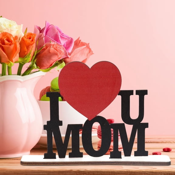 Wooden Table Decor "I Love You Mom" Heart Letter Sign, Home Decoration & Tabletop Accent