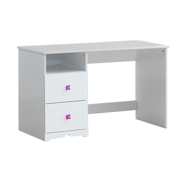 Benjara Wooden Table Desk with 2 Drawers and 1 Open Compartment, White