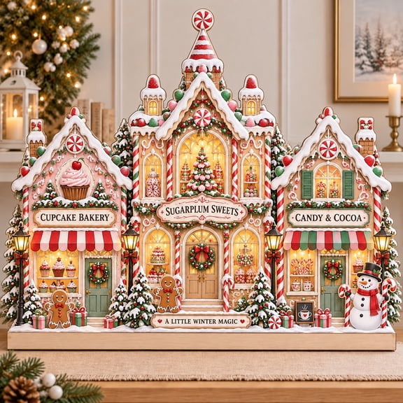 Wooden Table Display Christmas Candy Village