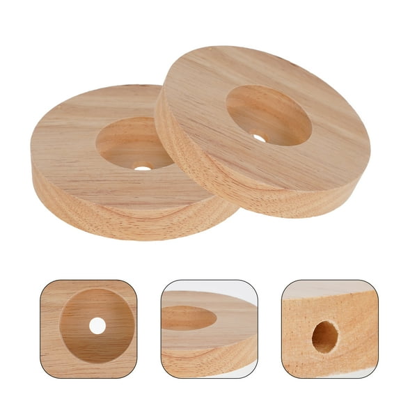 ETEREAUTY Round Wooden Lamp Base Light Brown for Small Lamps 2Pcs