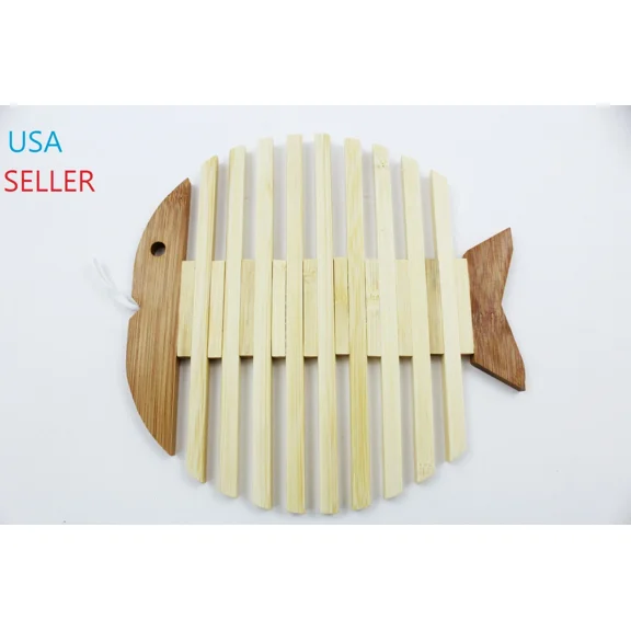 Wooden Table Pot Mat Bamboo Insulated Kitchen Mats Fish Shaped Pot Mat