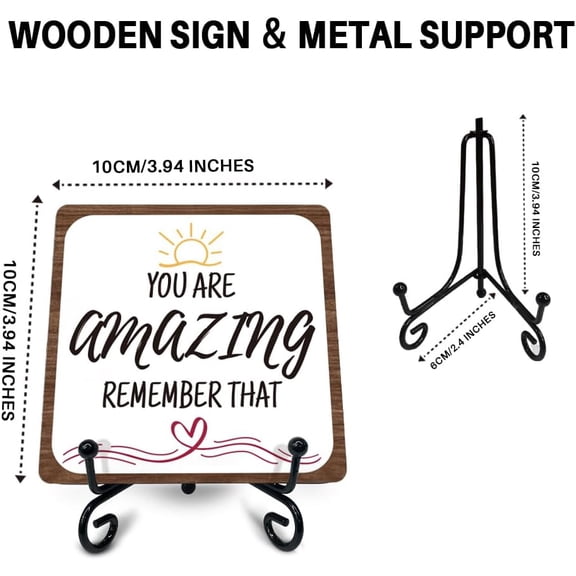 Wooden Table Sign with Metal Support You Are Amazing Positive Quote Decorative Signs Inspirational Art Lettering Wooden Plaques