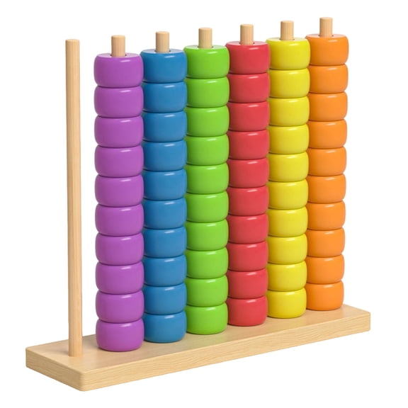 Wooden Tabletop Color Match Game Rainbow Ring Stacking Puzzle Competitive Family Fun Game