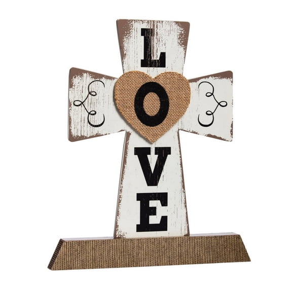 Wooden Tabletop Cross Plaque,Love