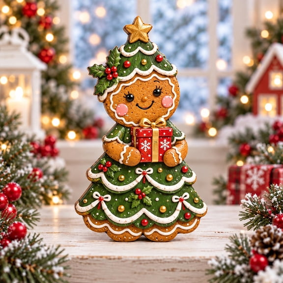 Wooden Tabletop Display Gingerbread Christmas Tree