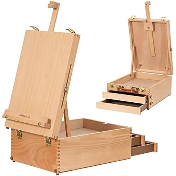 Wooden Tabletop Easel Box, Beechwood Sketchbox Table Easel with Storage Drawers, Portable Desktop Drawing Easel for Beginners and Professionals$$Art & Craft