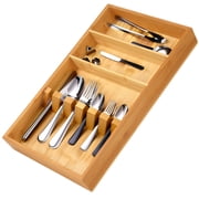 Bamboo Kitchen Drawer Organizer, Multi-Compartment Silverware Organizer Utensil and Cutlery Tray 16.5 inch Flatware Drawer Divider