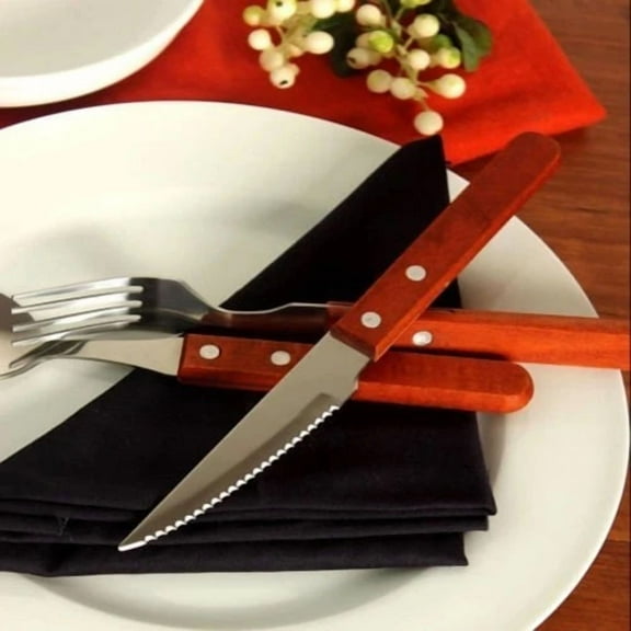 Wooden Tableware Flatware Set Eco-Friendly Stainless Steel Wood Knife Fork Spoon