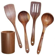 Wooden Tableware,Teak Kitchen Cooking Tableware Set with Stand, Suitable for Non-Stick Cookware,Woo