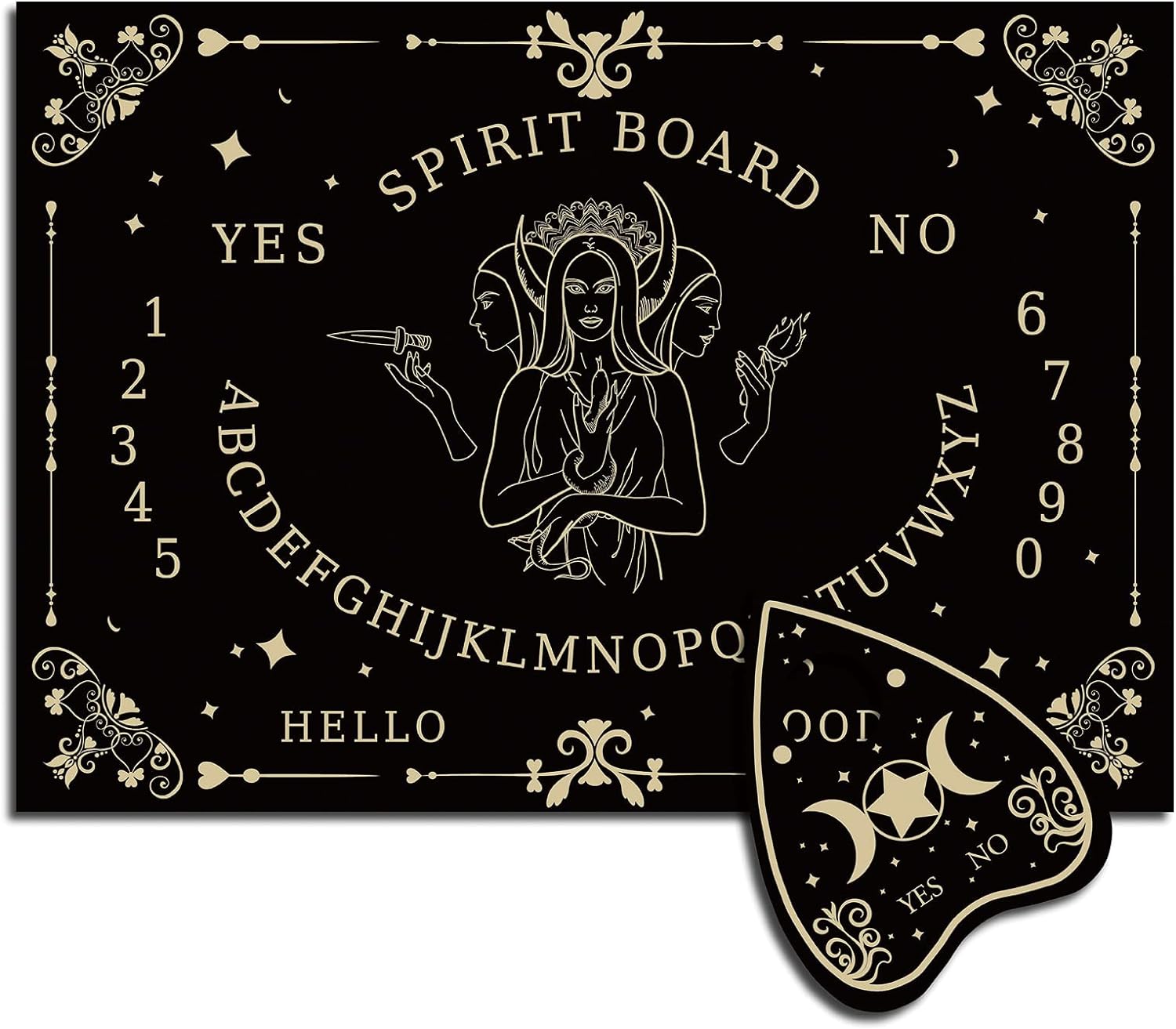 Tablero de ouija de madera con planchette, negro, adivinación, kit de juego de tablero espiritual, mensaje metafísico para paganos, 11.8 x 8.3 pulgadas - Diosa Luna