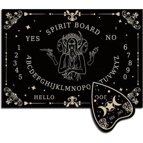 Wooden Talking Boards Pendulum Board with Planchette Black Dowsing Divination Wood Spirit Board Game Kit Spirit Hunt Metaphysical Message for Pagan 11.8 x 8.3 Inch-Moon Goddess