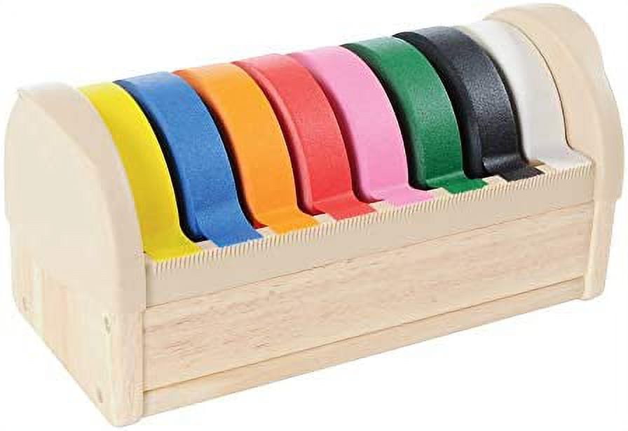 Wooden Tape Dispenser with Eight 1" Colorful Rolls of Craft Tape