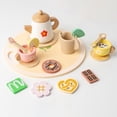 thumbnail image 1 of Wooden Tea Party Pretend Play Set for Girls, Afternoon Tea & Dessert Role Play Toy, Christmas Birthday Holiday Gift, Educational Fine Motor Imagination Toy for Toddler Kids Ages 3 and Up, 1 of 7