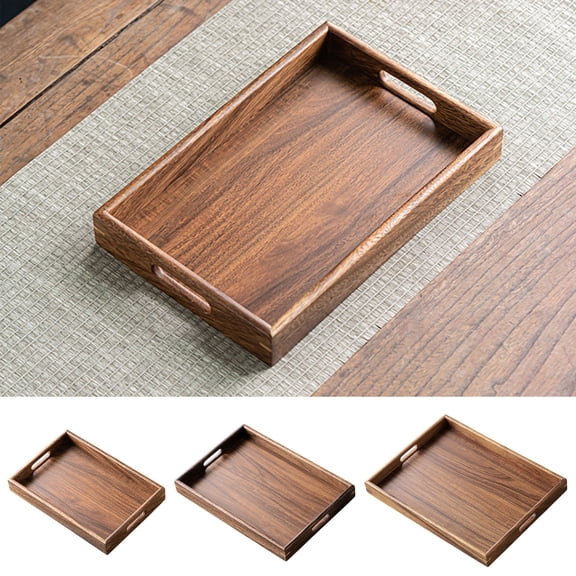 Wooden Tea Tray | Dry Brewing Storage Tray | Multi-Functional Wooden Cup Organizer | Candy Fruit Serving Plate | Brown | 40x30x2 cm | Home Tea Room Decor