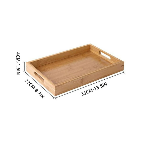 Wooden Tea Tray Household Serving Board Rectangular Bamboo Breakfast Bread Barbecue Platter Hotel Restaurant Food Safe Raised Edge Easy Clean for Kitchen Party Decor