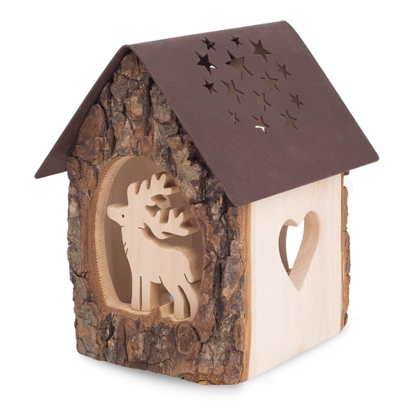 Wooden Tealight Candle Holder with Deer Scene - Rustic Christmas Decor & Gift Set