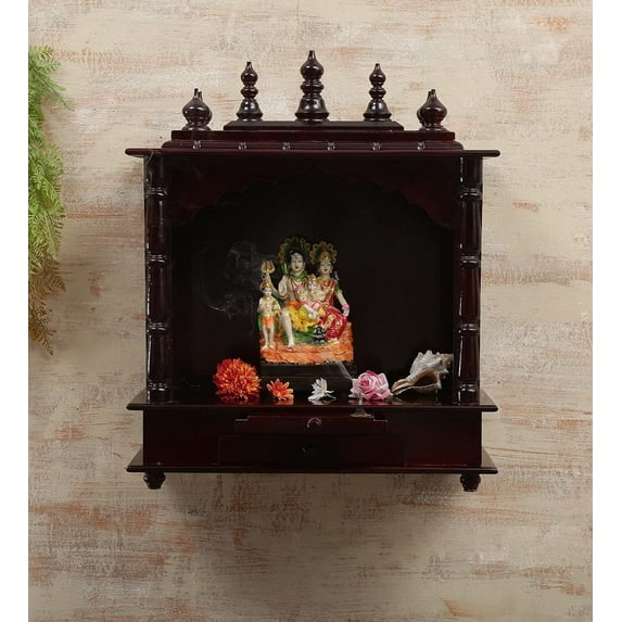 Wooden Temple For Home And Office / Brown Wooden Temple / Wall Hanging And Table For Mandir / Mandir For Home / Pooja Ghar / Pooja Mandap