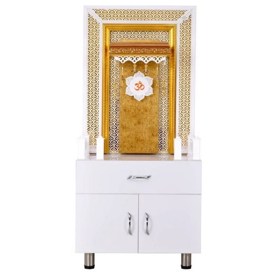 Wooden Temple For Home And Office | Cabinets Designer Mandir | Temple With Storage And Drawers | Acrylic Gloddy MDF Pooja Mandir | Mandapam