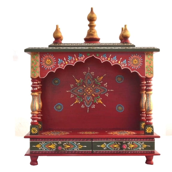 Wooden Temple For Home And Office / Designer Puja Mandir With Storage Cabinets / Pooja Mandap / Wall Hanging And Table Top Mandir / Devghar