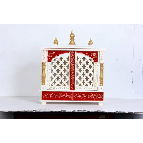 Wooden Temple For Home And Office/Hindu Pooja Temple/Mandir With Doors And Storage Cabinet/ Home Decor Or Office Household Shrine for Diwali