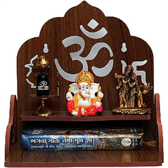 Wooden Temple For Home Mandir Wall Hanging God Singhasan Dark Brown Ghar Wood Decorative Medium Office Shop By SEASOL, 28 x 26 Centimeters